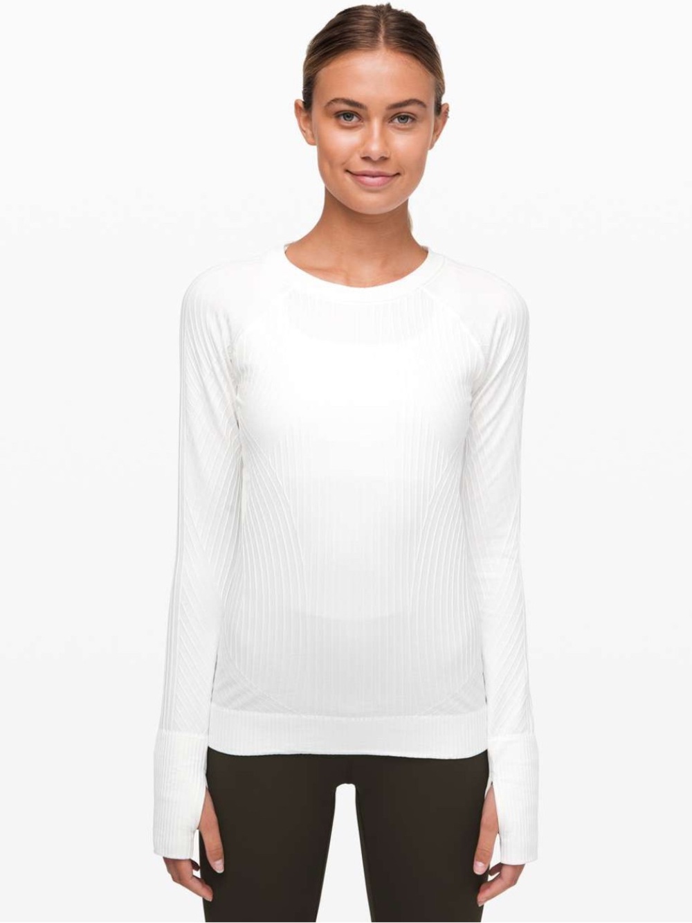 Lululemon REST LESS pullover size 8 - med- Women’s White Long-Sleeve Ribbed Top